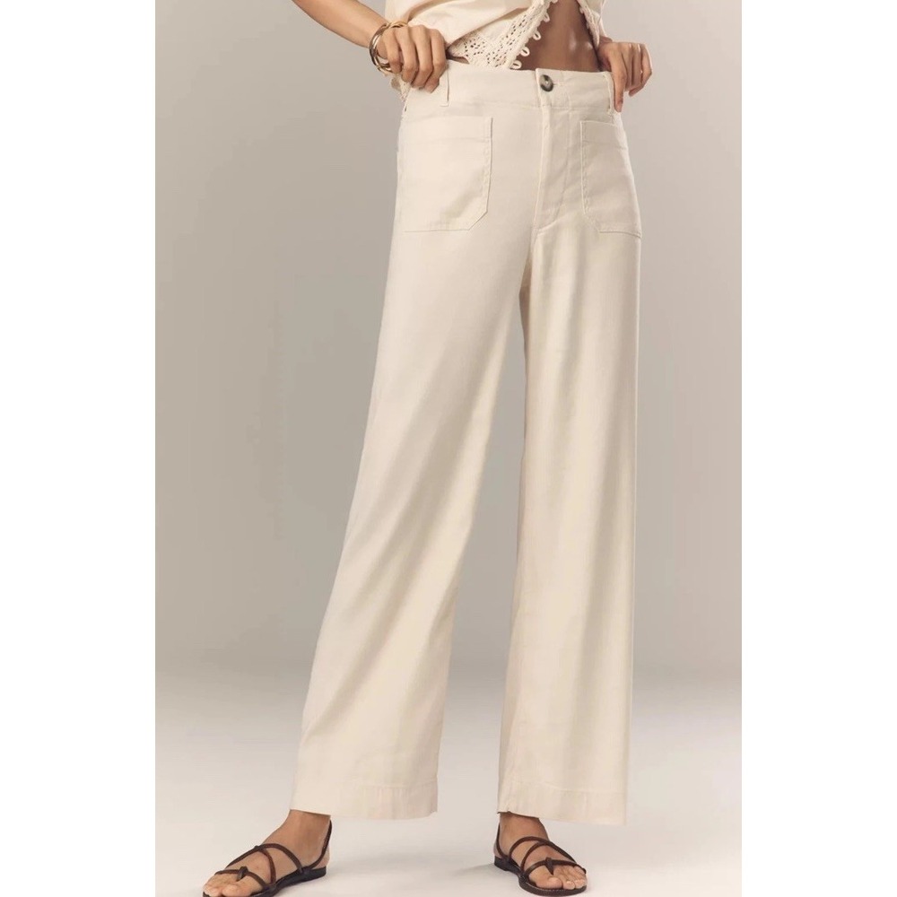 Anthropologie Maeve The Colette Linen Full Length Wide Leg Cream Pants NWT 29